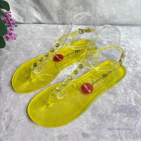 KATY Perry Womens The Geli-Pvc Ankle Strap Smiley Faces Flat Sandals Yellow - Picture 3 of 9